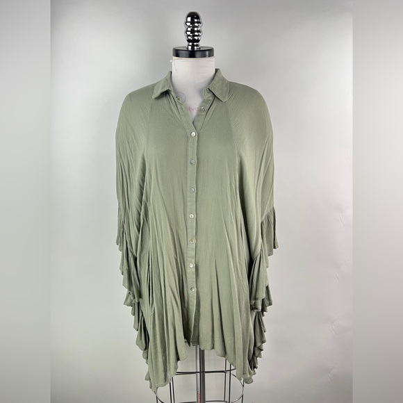 💚 3069. Oversized Button Front Ruffled Tunic Top - Picture 3 of 8